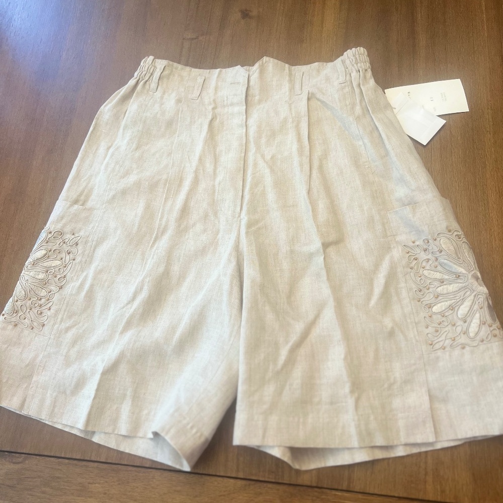 Embroidered linen shorts.